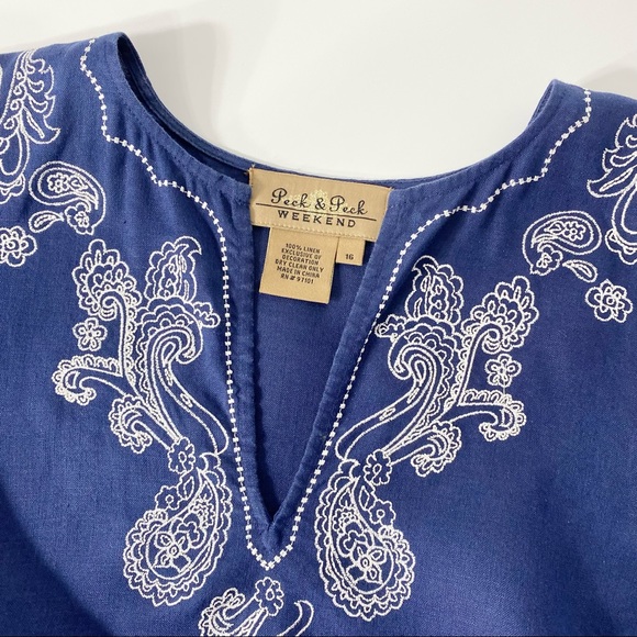 Peck & Peck Weekend 100% Linen Embroidered Tunic - Picture 5 of 7